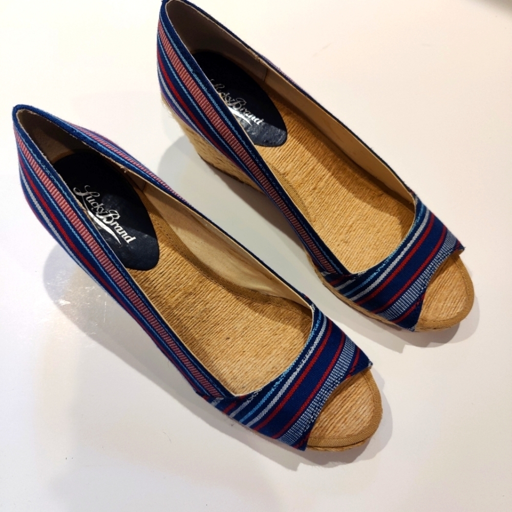 Lucky Brand Open Toe Blue Wedge Sandal